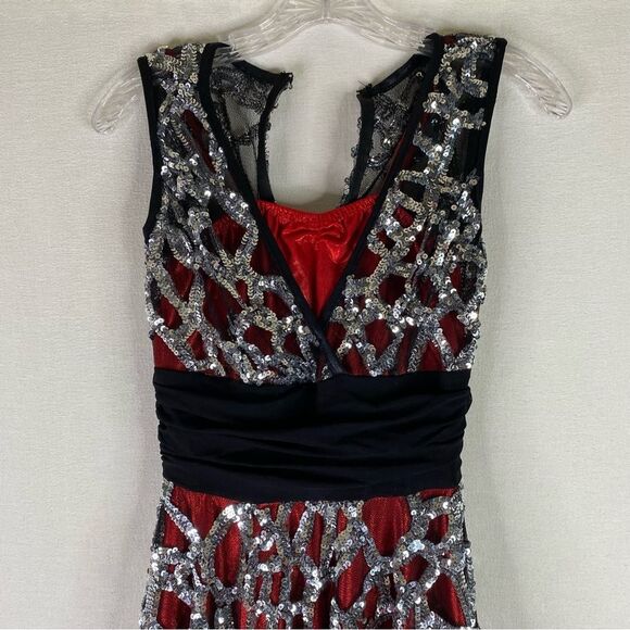 Dance Sophisticates Dress Red Black Silver Dance Wear Costume See Measurements - Picture 3 of 10